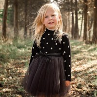 Children's clothing children's skirt girls dot long-sleeved sweater dress children's knitted mesh skirt puffy long skirt